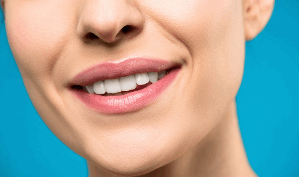 close-up shot of a woman's mouth while smiling